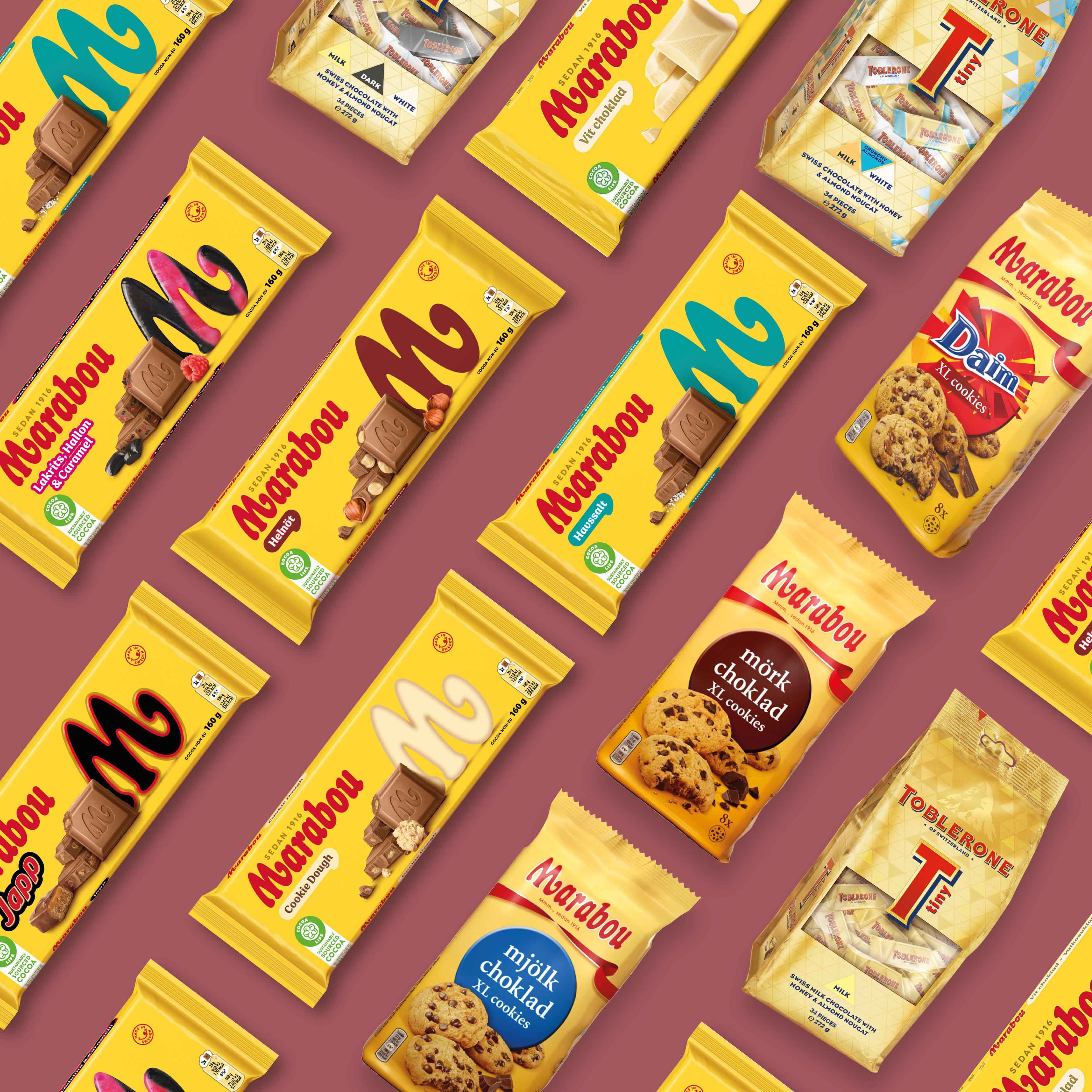 Schokoladen- und Kekspackungen der Firma Marabou